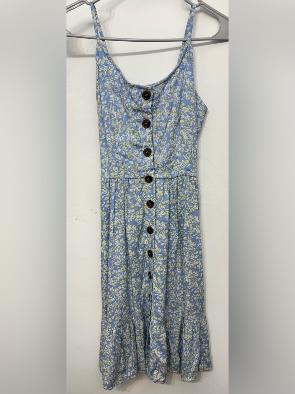 Japna Blue & Yellow Floral Button-Front Midi Sundress Women’s Size XS